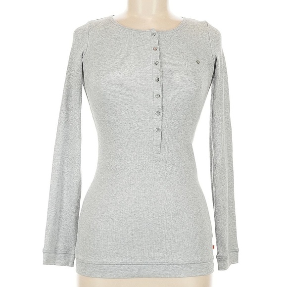 Boss Hugo Boss Orange Gray Long Sleeve Henley Top Blouse Women’s Size Medium M - Picture 1 of 9